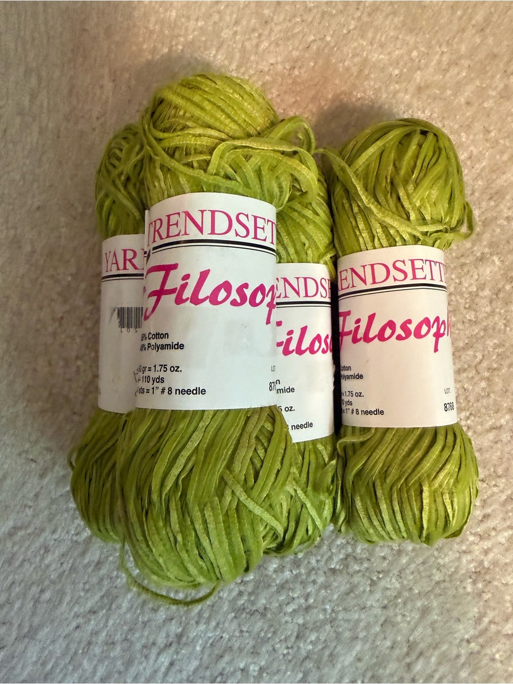 Yarn, RibbonTrendsetter Filosophy Ribbon Yarn - Lime Green (4Skeins)